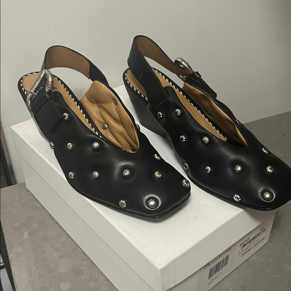TOGA Pulla Black Slingback Heels with Silver Accents